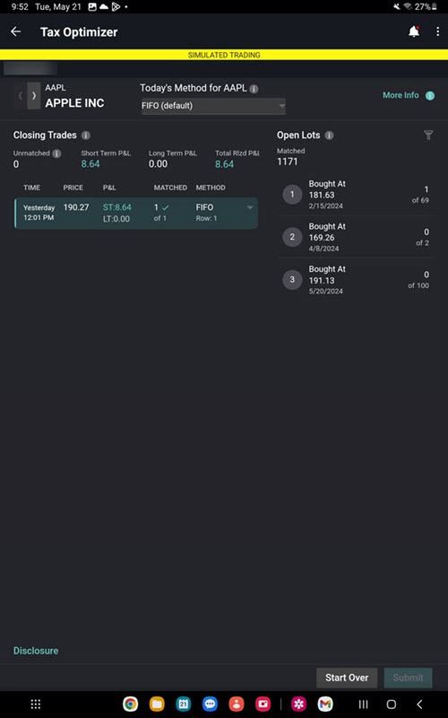 The tax optimizer on the Android tablet. 